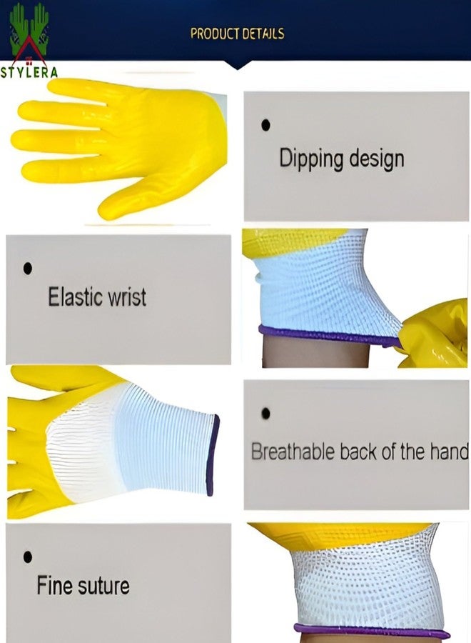 STYLERA Oil & Cut Resistant Safety Hand Gloves Cut-Proof Protection Nylon, Latex, Nitrile Safety Hand Gloves (PACK OF 12 PAIR, YELLOW) - Image 5
